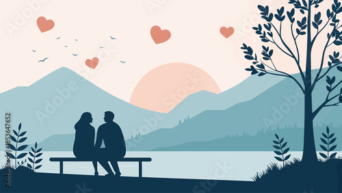 Couple sitting on a bench enjoying a romantic sunset