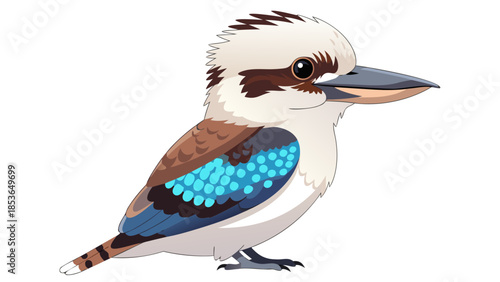 A charming illustration of a kookaburra bird, showcasing its distinctive plumage and curious expression, perfect for nature and wildlife themed designs