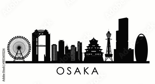 Osaka city skyline landmarks silhouette vector illustration