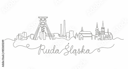 Ruda Slaska city skyline continuous line vector illustration