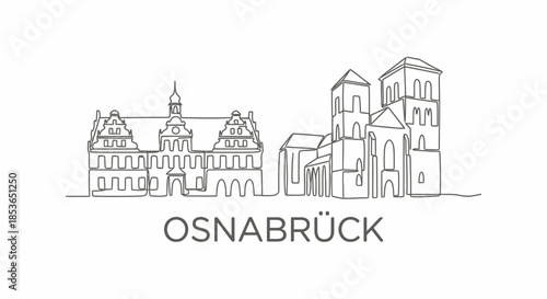 Osnabrück landmarks continuous line drawing vector illustration