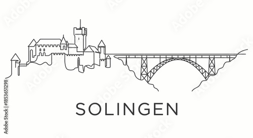 Solingen city landmarks with castle and bridge vector illustration
