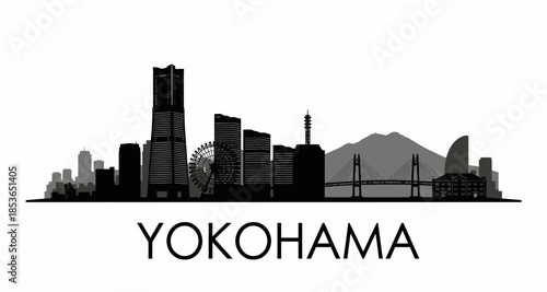 Yokohama city skyline silhouette panorama vector illustration