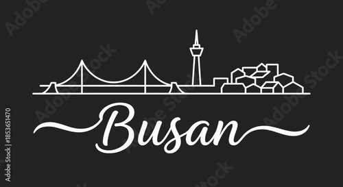 Busan South Korea city skyline with landmarks vector illustration