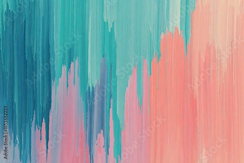 Abstract vertical paint drips in teal, blue, pink, and cream hues