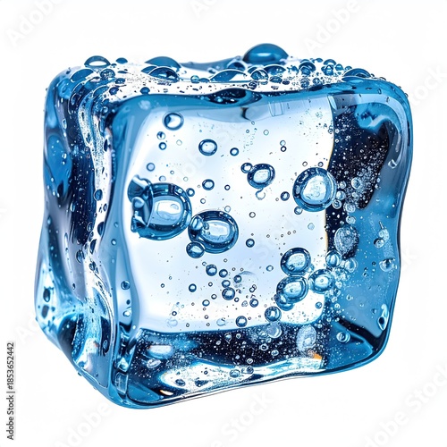 Close-up of a translucent, bubbly ice cube