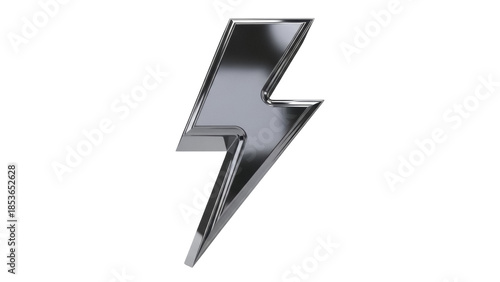Fotografie Shiny metallic lightning bolt isolated PNG on transparent background, electrical