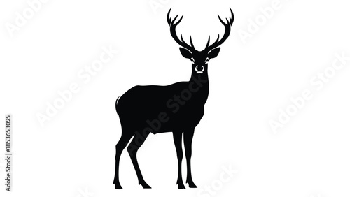 Black Silhouette of a Majestic Stag Deer Standing Isolated on White Background