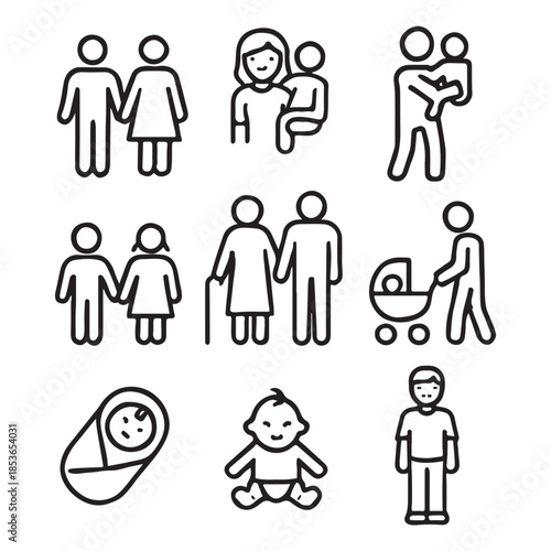 Family and parenting line icon set Vector