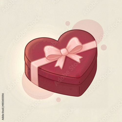 Heart-shaped gift box with pink ribbon on soft background  