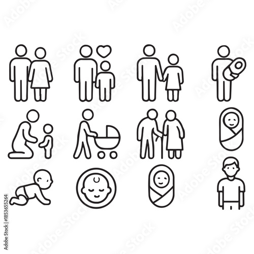 Family and parenting line icon set Vector