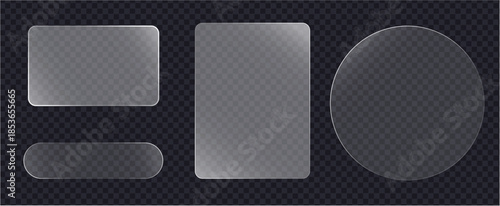 Light frame liquid glass, glass panel set for mobile and web app, tech board frame in futuristic style. Collection of frosted glass frames for modern user interface and web design elements. A set of 