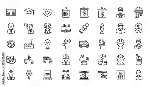 Sector of society thin line vector icon set for education healthcare finance and industry