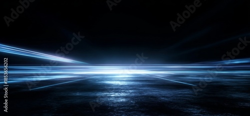 Abstract Blue Light Trails on Dark Background.