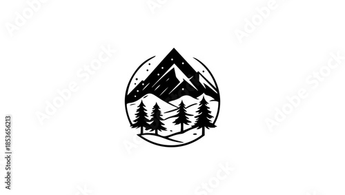 WINTER LANDSCAPE LOGO AND ICON VECTOR IN BLACK AND WHITE vector, design, illustration, face, cartoon, symbol, sign, icon, art, label, eye, map, earth, business, mouth, world, woman, button