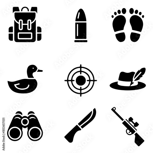 Collection of huntingrelated icons isolated on a transparent background