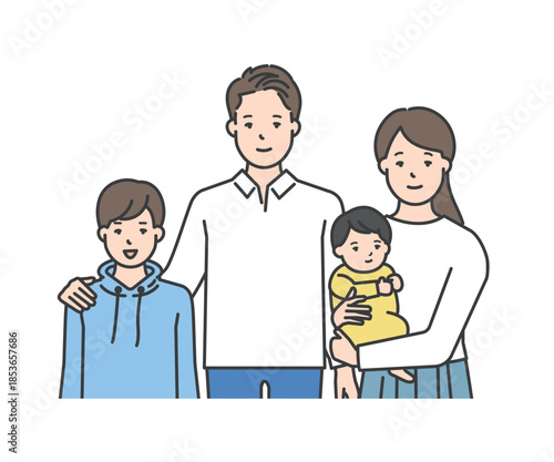 家族のイラストベクター素材（2世代4人）