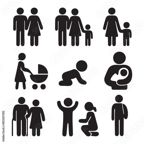 Family and parenting line icon set Vector
