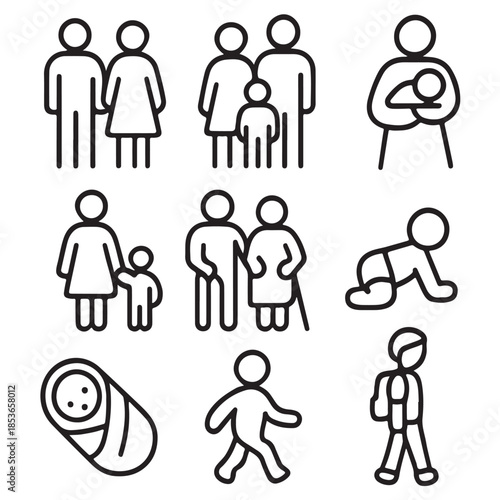 Family and parenting line icon set Vector