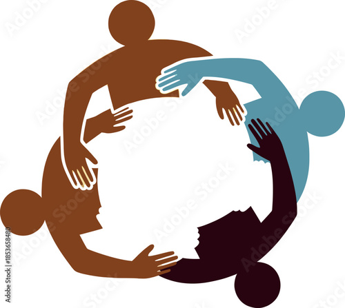 Diverse group of people joining hands in a circle together in unity and cooperation