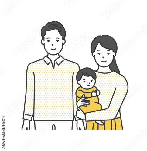 家族のイラストベクター素材（2世代3人）