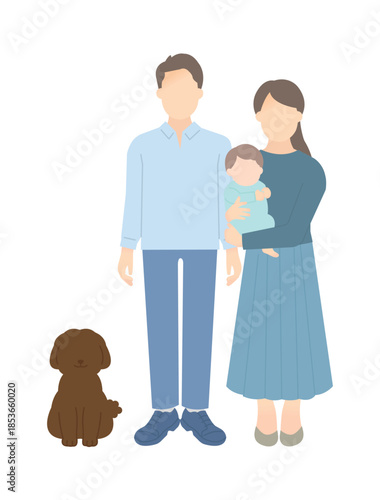 家族のイラストベクター素材（2世代3人）