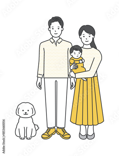 家族のイラストベクター素材（2世代3人）