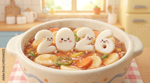 Pot of Korean Rice Cake Soup Tteokguk