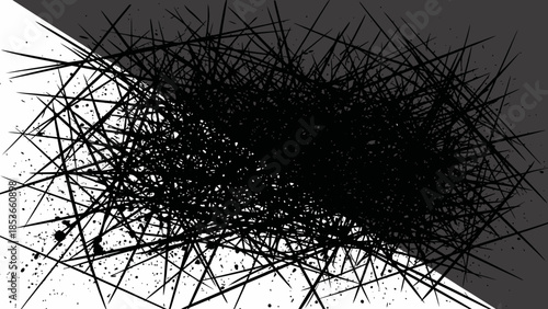 Abstract Chaotic Black Lines Over White and Grey Gradient Background
