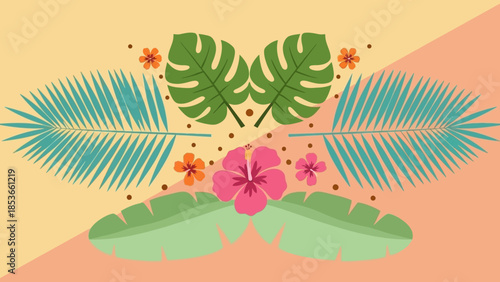 Tropical Leaves and Flowers Pattern Vibrant Summer Botanical Design