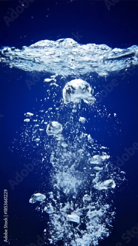 Clear Water Bubble Formation Ascending Through Deep Blue Liquid Underwater Motion