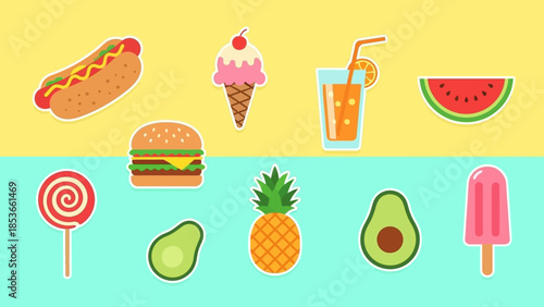 Fun summer food and drink icons for a vibrant and refreshing aesthetic
