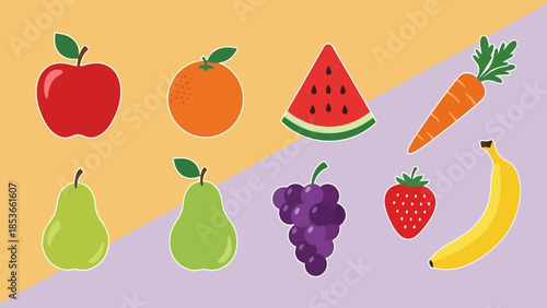 Vibrant Assortment of Fresh Fruits and Vegetables Isolated on a Split Background