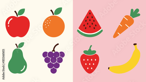 A vibrant and colorful collection of fresh fruits and vegetables arranged in a visually appealing pattern