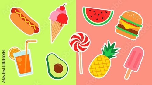 Colorful Collection of Summer Foods and Drinks Isolated on a Vibrant Background