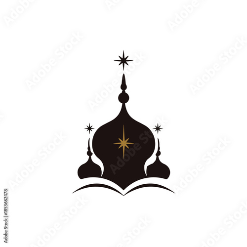 Abstract illustration of a mosque design with stars on a white background