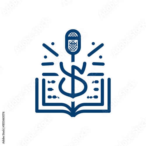 Stylized illustration of microphone and book representing audio and education