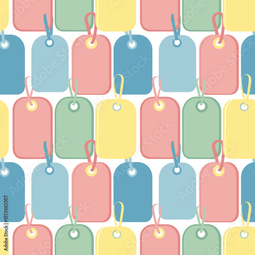 Seamless Pattern of Colorful Blank Gift Tags with Strings. Vector Illustrations. EPS Editable