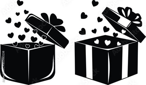 Gift boxes with hearts coming out of them Vector illustration
