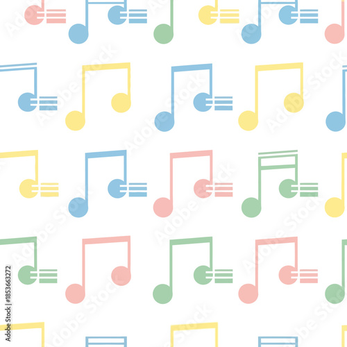 Seamless Pattern of Colorful Musical Notes on White Background. Vector Illustrations. EPS Editable