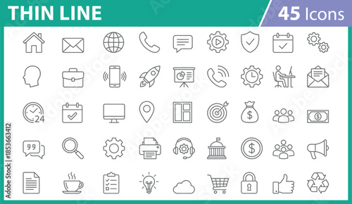 Business and communication icon set, vector symbols for productivity and technology, editable line illustrations for UI design, presentations, apps, websites, marketing, teamwork