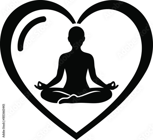 yoga meditation silhouette inside heart shape symbol Vector illustration