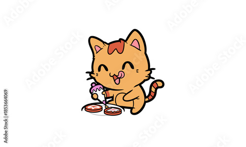 Adorable Cartoon Cat with Toy Mouse vector White background