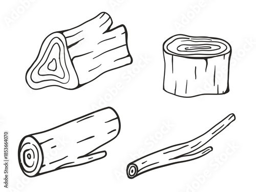 Wooden log collection, doodle wooden logs
