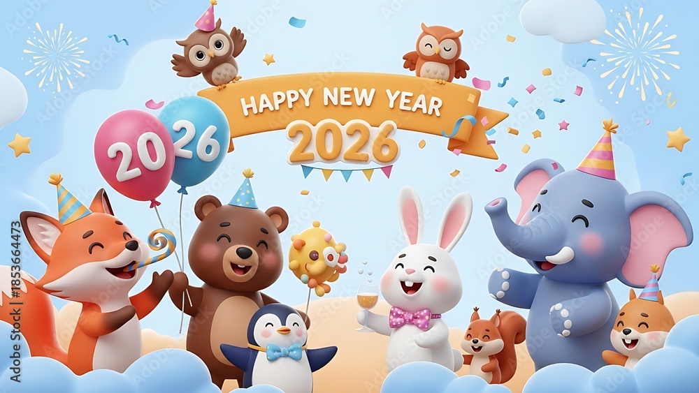 Obraz premium Celebrating new year 2026 with animal friends