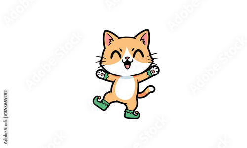 Cartoon Cat Exercising with Dumbbells  vector White background