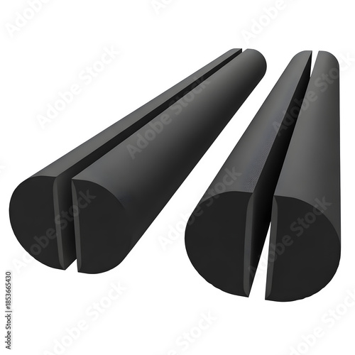 Gray cylindrical foam rollers 3d rendered isolated on transparent background
