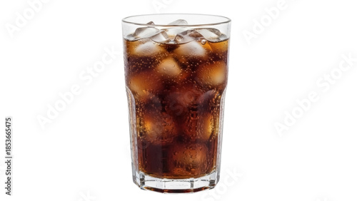 Canvastavla Refreshing cola drink with ice cubes isolated PNG, fizzy beverage in glass on tr