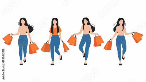 Illustration of women walking with shopping bags in hand