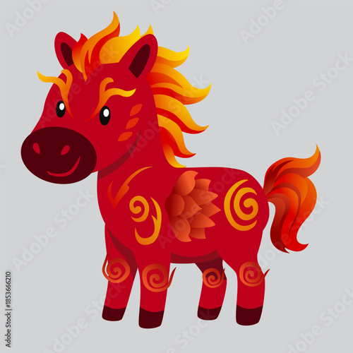 red horse looks to the left